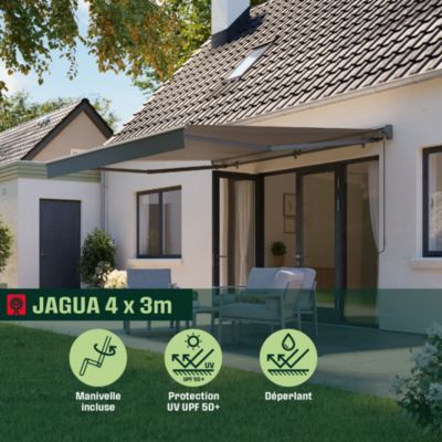 Store banne manuel gris 4x3 m avec semi coffre Jagua Klikstrom