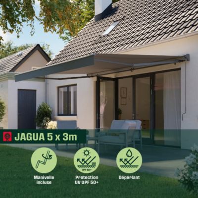 Store banne manuel gris 5x3 m avec semi coffre Jagua Klikstrom