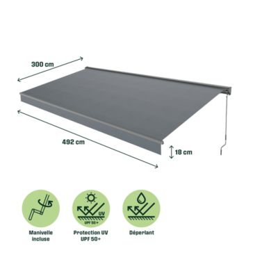 Store banne manuel gris 5x3 m avec semi coffre Jagua Klikstrom