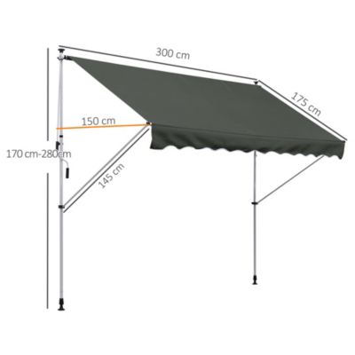Store banne manuel rétractable 3 x 1,5 m réglable installation rapide métal alu polyester anti-UV