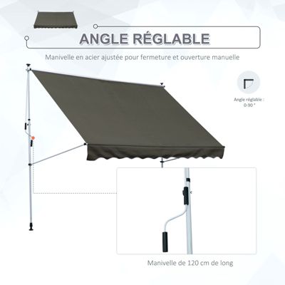 Store banne manuel rétractable 3 x 1,5 m réglable installation rapide métal alu polyester anti-UV
