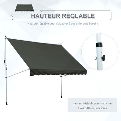 Store banne manuel rétractable 3 x 1,5 m réglable installation rapide métal alu polyester anti-UV