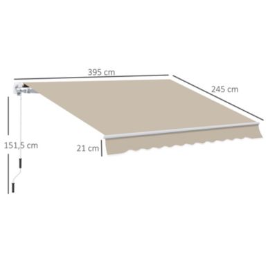 Store banne manuel rétractable alu. polyester imperméabilisé haute densité 4 x 2,5 m beige