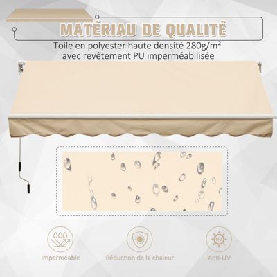 Store banne manuel rétractable alu. polyester imperméabilisé haute densité 4 x 2,5 m beige