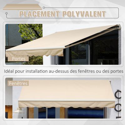 Store banne manuel rétractable alu. polyester imperméabilisé haute densité 4 x 2,5 m beige