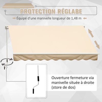 Store banne manuel rétractable alu. polyester imperméabilisé haute densité 4 x 2,5 m beige