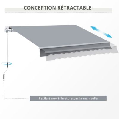 Store banne manuel rétractable alu. polyester imperméabilisé haute densité 4 x 2,5 m gris