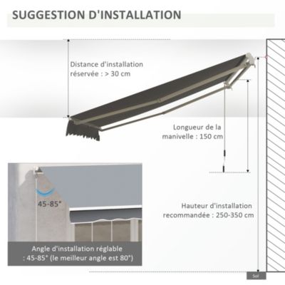 Store banne manuel rétractable alu. polyester imperméabilisé haute densité 4 x 2,5 m gris