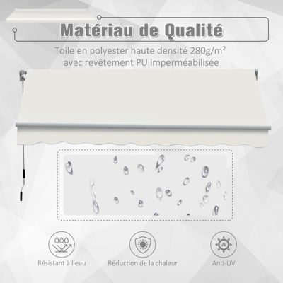 Store banne manuel rétractable aluminium polyester imperméabilisé 3L x 2,5l m crème