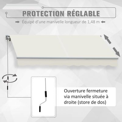 Store banne manuel rétractable aluminium polyester imperméabilisé 3L x 2,5l m crème