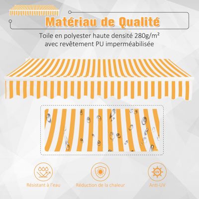 Store banne manuel rétractable aluminium polyester imperméabilisé 3L x 2,5l m orange blanc rayé