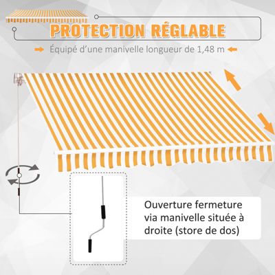 Store banne manuel rétractable aluminium polyester imperméabilisé 3L x 2,5l m orange blanc rayé
