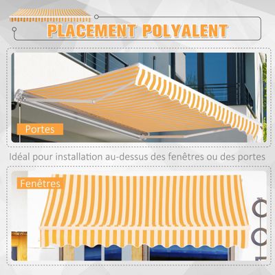 Store banne manuel rétractable aluminium polyester imperméabilisé 3L x 2,5l m orange blanc rayé