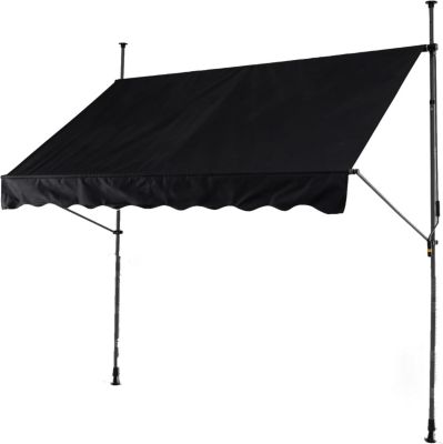 Store Banne Manuel Rétractable,en Hauteur,avec Toile de Protection Solaire,sans Percage pour Balcon,Patio,Jardin (Noir,2x1,8M)