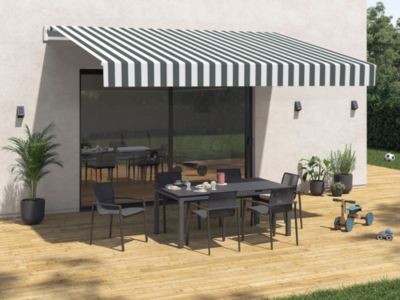 Store banne manuel rayures blanches et grises 3 x 2 m