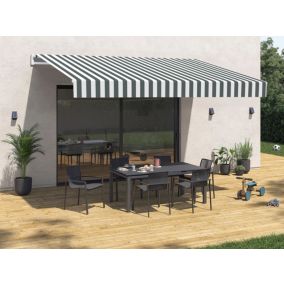Store banne manuel rayures blanches et grises 3 x 2 m