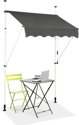 Store Banne Manuel Retractable en Aluminium-sans Percage-Hauteur Reglable 2-3M-Auvent Banne de Balcon sur Pied Gris