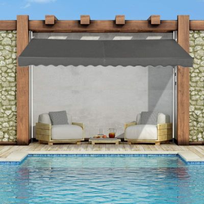 Store Banne Manuel Retractable en Aluminium-sans Percage-Hauteur Reglable 2-3M-Auvent Banne de Balcon sur Pied Gris