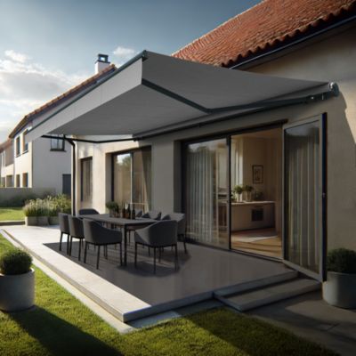 Store banne monobloc ALASKA (Manuelle - Gris clair - Gris anthracite - 4,80 x 3,50m)
