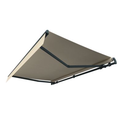 Store banne monobloc ALASKA (Motorisé à télécommande + manœuvre de secours - Écru - Gris anthracite - 5,98 x 3,50m)