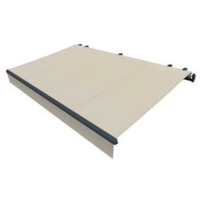 Store banne monobloc ALASKA (Motorisé à télécommande + manœuvre de secours - Écru - Gris anthracite - 5,98 x 3,50m)