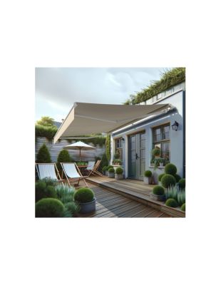 Store banne monobloc MEILE 4,20 x 3,00m (Motorisé à interrupteur + manœuvre de secours - Beige - Blanc)