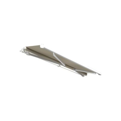 Store banne monobloc MEILE 4,20 x 3,00m (Motorisé à interrupteur + manœuvre de secours - Beige - Blanc)