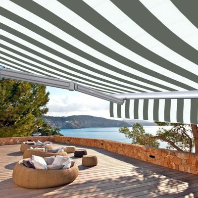Store banne motorisé et manuel 3 x 2,5 m Demi coffre pour terrasse - Blanc gris - Sunny Inch