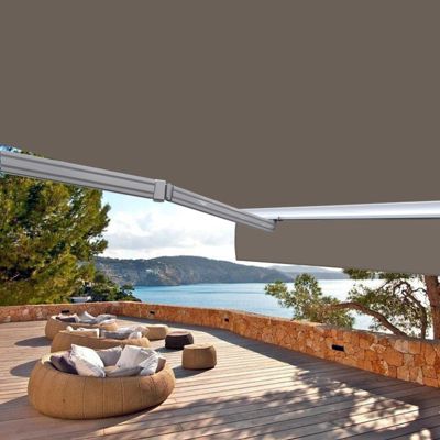 Store banne motorisé et manuel 3 x 2,5 m Demi coffre pour terrasse - Taupe - Sunny Inch
