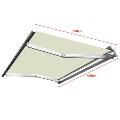 Store banne motorisé et manuel 4 x 3 m Demi coffre pour terrasse - Ecru - Sunny Inch