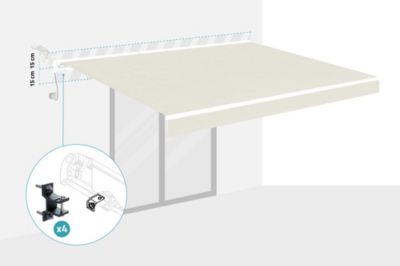 Store banne motorisé à LED semi-coffre structure blanche FAZZIO 4x3m toile beige