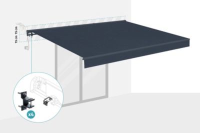 Store banne motorisé à LED semi-coffre structure grise FAZZIO 4x3m toile grise