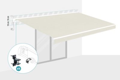 Store banne motorisé semi-coffre structure blanche FAZZIO 5x3m toile beige
