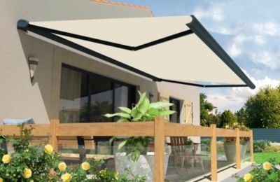 Store banne motorisé avec coffre intégral Arizona T101 - armature grise - 4 x 3,5m Sunstyl