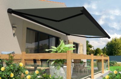 Store banne motorisé avec coffre intégral Arizona T128 - armature noire - 5 x 3,5m Sunstyl