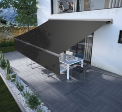 Store de terrasse retractable motorisé 3,5x2,5m beige et blanc X-Metal