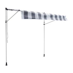 Store banne pour balcon CHENE 2 x 1,2m - Toile rayée blanche/grise et structure blanche - HAPPY GARDEN