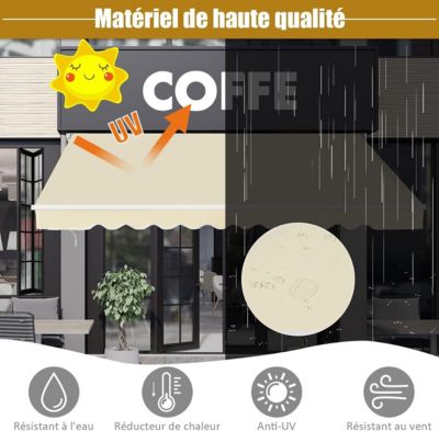 Store Banne Retractable Auvent Abri Manuel en Aluminium et Tissu Resistant aux UV Manivelle Angle Reglable