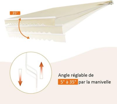 Store Banne Retractable Auvent Abri Manuel en Aluminium et Tissu Resistant aux UV Manivelle Angle Reglable