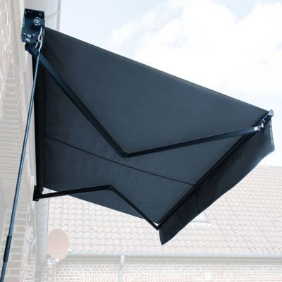 Store banne SAULE 2,5 x 2m - Toile anthracite et structure grise - HAPPY GARDEN