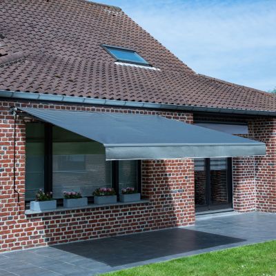 Store banne SAULE 2,5 x 2m - Toile anthracite et structure grise - HAPPY GARDEN