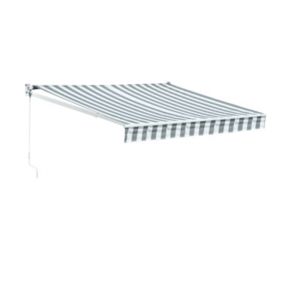 Store banne SAULE 2,5 x 2m - Toile rayée blanche/grise et structure blanche - HAPPY GARDEN