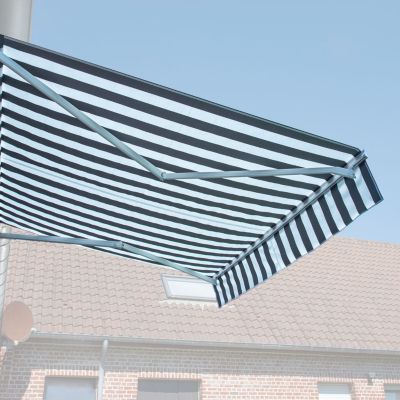 Store banne SAULE 2,5 x 2m - Toile rayée blanche/grise et structure blanche - HAPPY GARDEN
