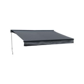 Store banne SAULE 2,95 x 2,5m avec semi-coffre - Toile anthracite et structure grise - HAPPY GARDEN