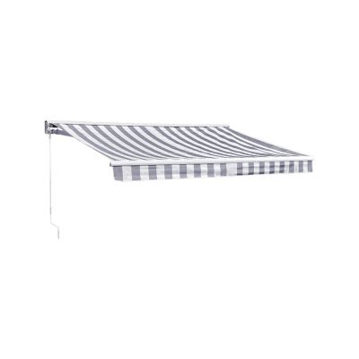 Store banne SAULE 2,95 x 2,5m avec semi-coffre - Toile rayée blanche/grise et structure blanche - HAPPY GARDEN