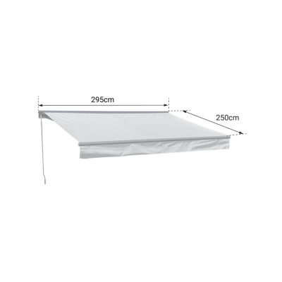 Store banne SAULE 2,95 x 2,5m avec semi-coffre - Toile rayée blanche/grise et structure blanche - HAPPY GARDEN