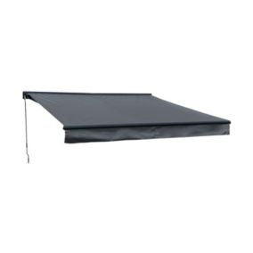 Store banne SAULE 3,5 x 3m avec semi-coffre - Toile anthracite et structure grise - HAPPY GARDEN