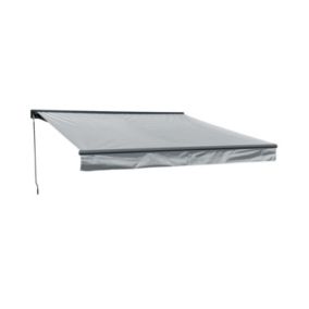 Store banne SAULE 3,5 x 3m avec semi-coffre - Toile grise et structure grise - HAPPY GARDEN