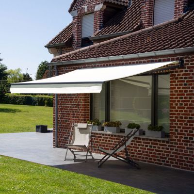 Store banne SAULE 3,5 x 3m - Toile beige et structure grise - HAPPY GARDEN