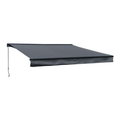 Store banne SAULE 3,95 x 3m avec semi-coffre - Toile anthracite et structure grise - HAPPY GARDEN